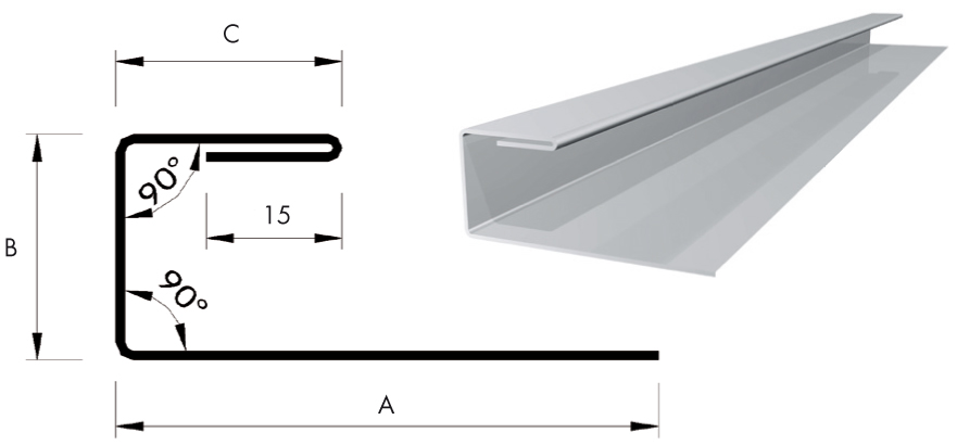 Einsteckprofil oben bis max. TP 22-214 72/45/150 Alu 0,9mm RAL8004